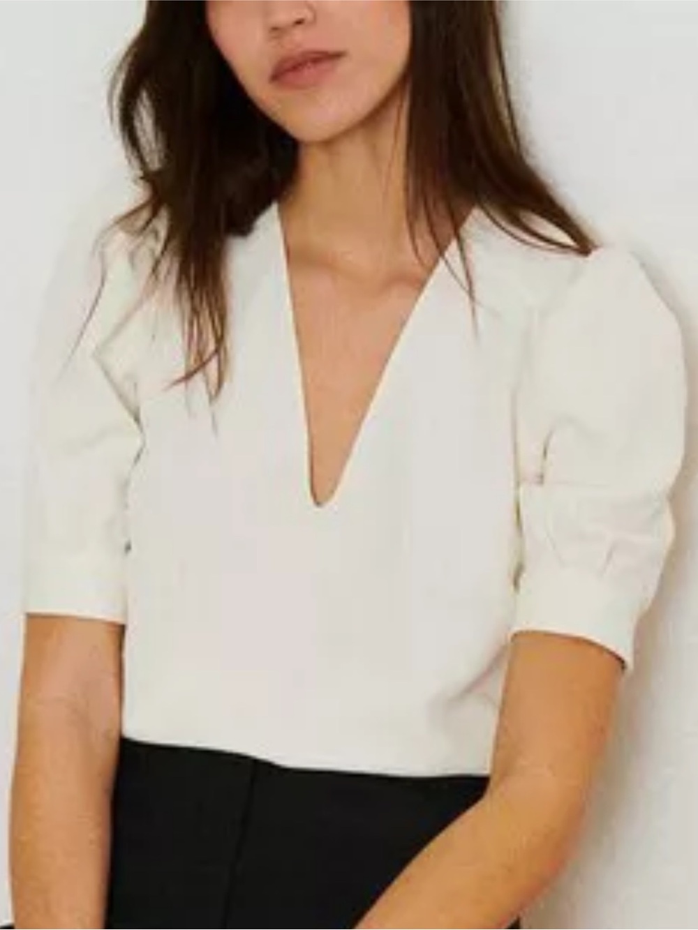 ba&sh Emma Cream V-Neck Puff Sleeve Blouse